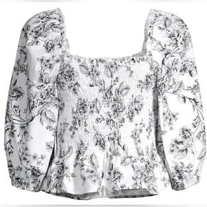 RACHEL PARCELL black and white romantic floral smocked puff sleeve top size 0